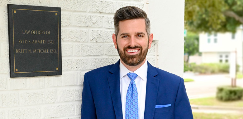 Tampa violent crime attorney Brett Metcalf in front of his office