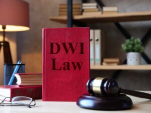 Driving While Intoxicated (DWI) law is illustrated in a photo with text.